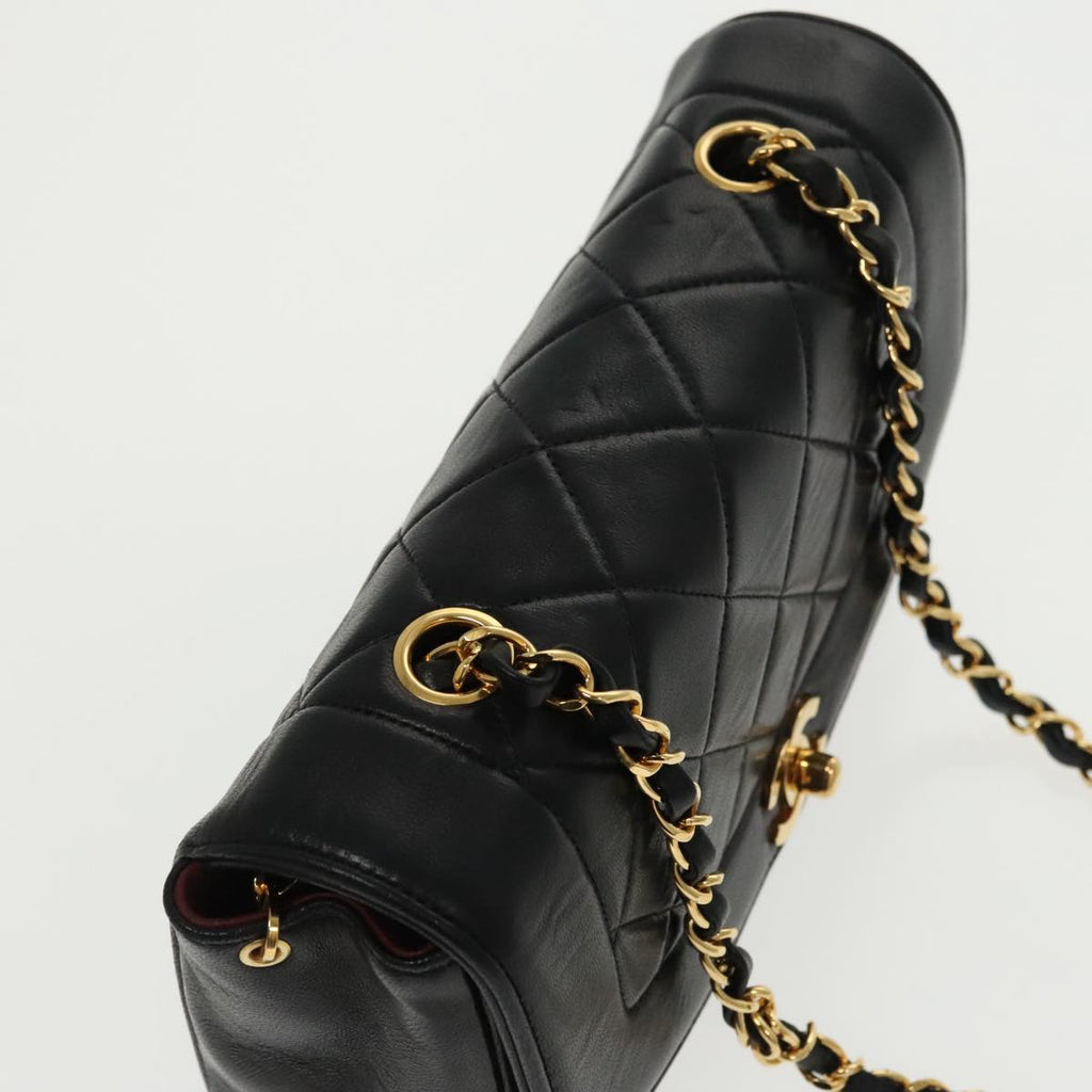 CHANEL Diana Matelasse Chain Shoulder Bag Lamb Skin Black Gold CC 94641S