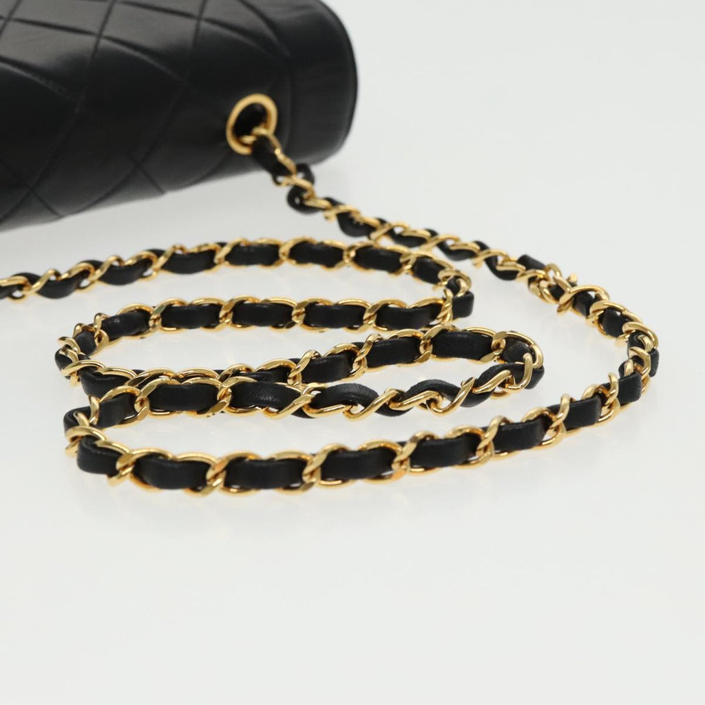 CHANEL Diana Matelasse Chain Shoulder Bag Lamb Skin Black Gold CC 94641S
