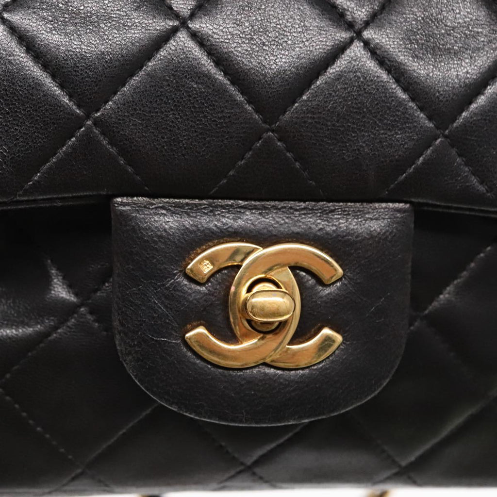 CHANEL Matelasse 23 Turn Lock Chain Bag Lamb Skin Black Gold CC 94676A