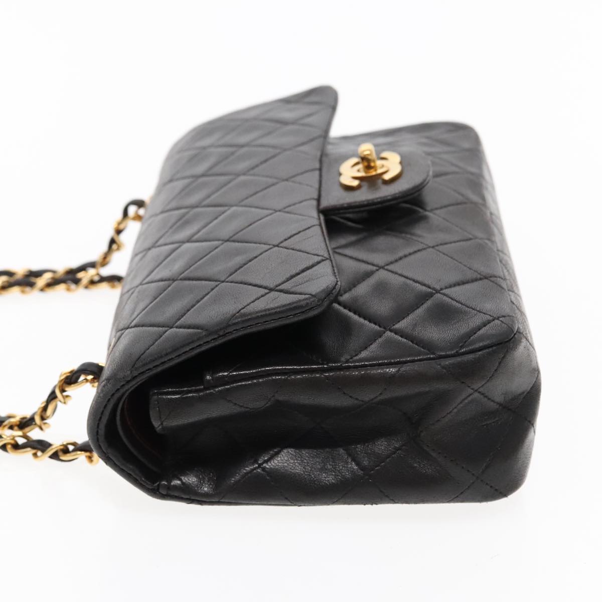 CHANEL Matelasse 23 Turn Lock Chain Bag Lamb Skin Black Gold CC 94676A