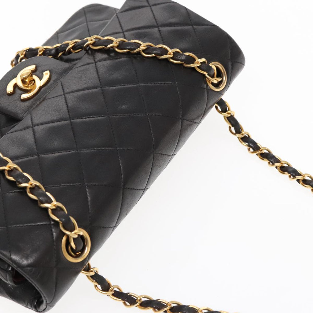 CHANEL Matelasse 23 Turn Lock Chain Bag Lamb Skin Black Gold CC 94676A