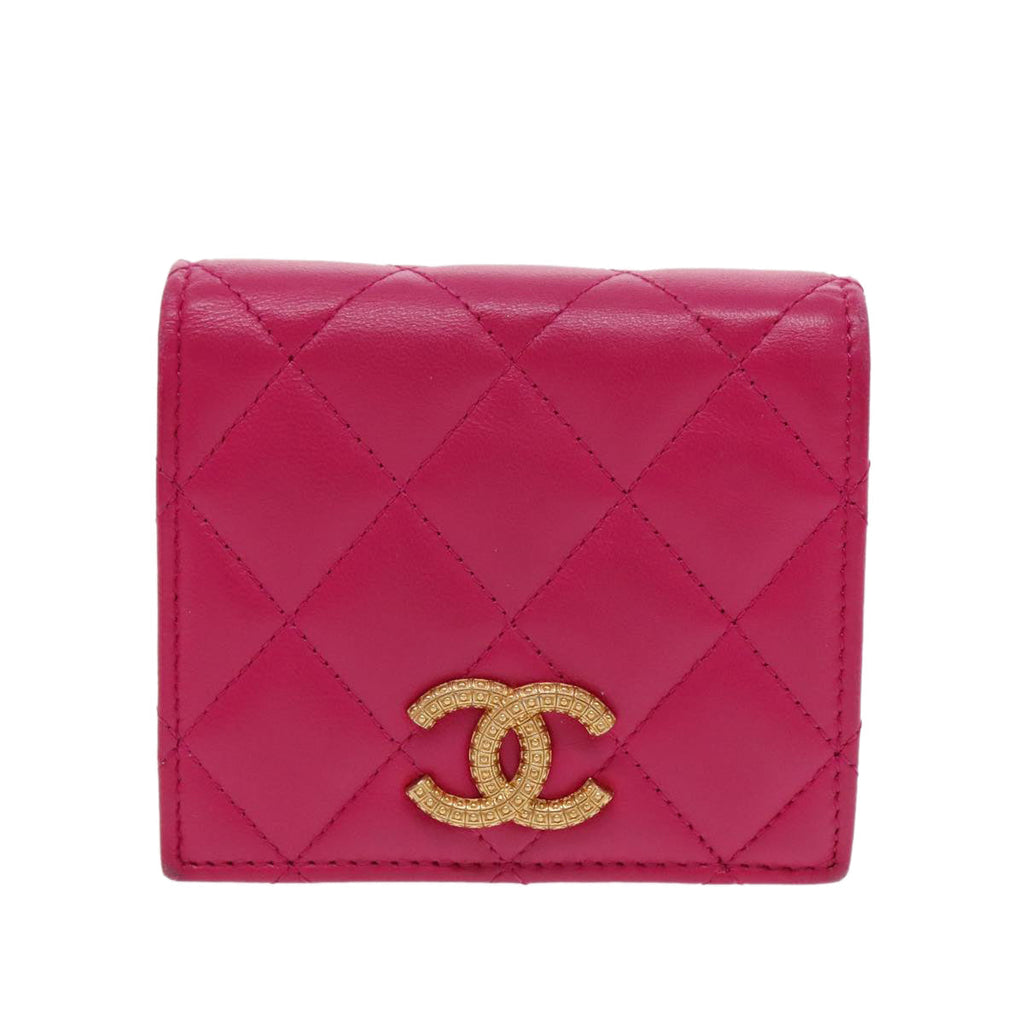 CHANEL Wallet Lamb Skin Pink Gold CC 94678A