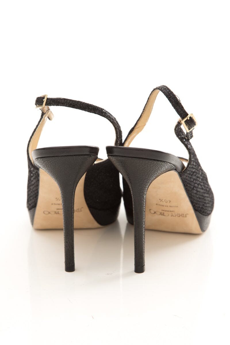 Jimmy Choo Black Sparkle Peep Toe Heels SZ 40.5