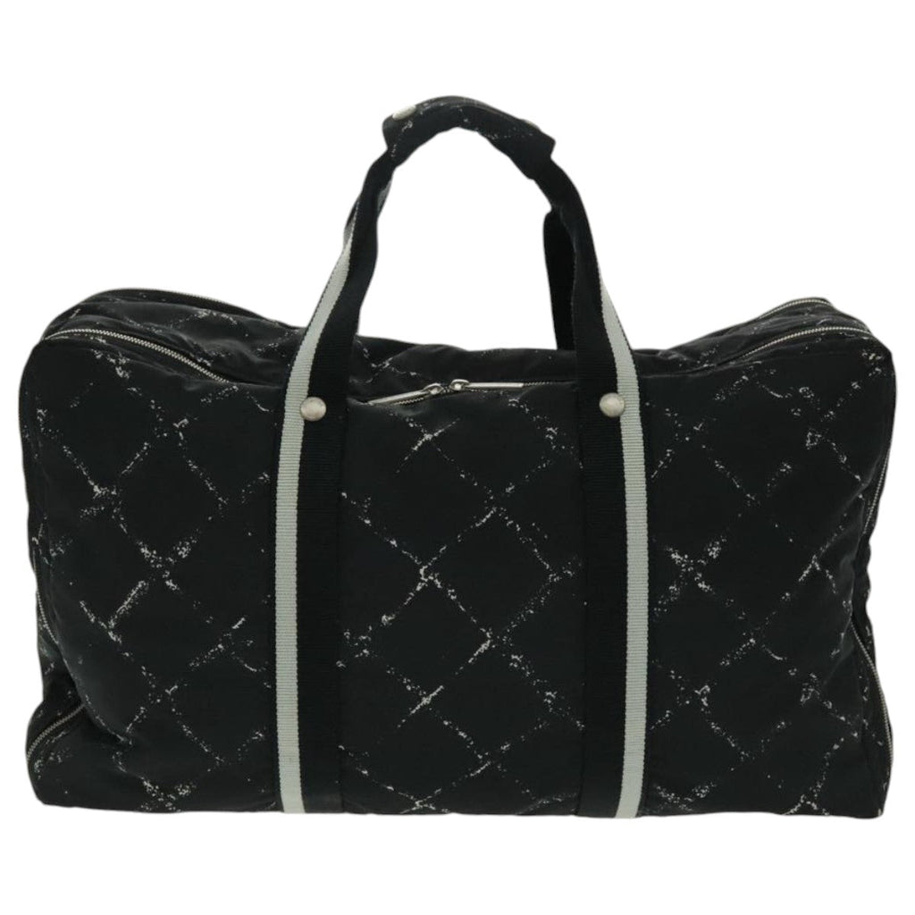 CHANEL Travel Line Boston Bag Nylon Black Silver CC 94723