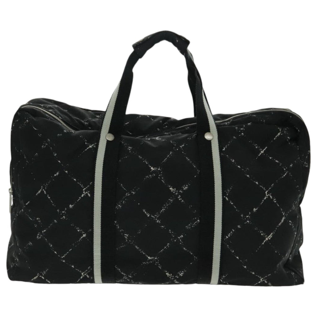 CHANEL Travel Line Boston Bag Nylon Black Silver CC 94723