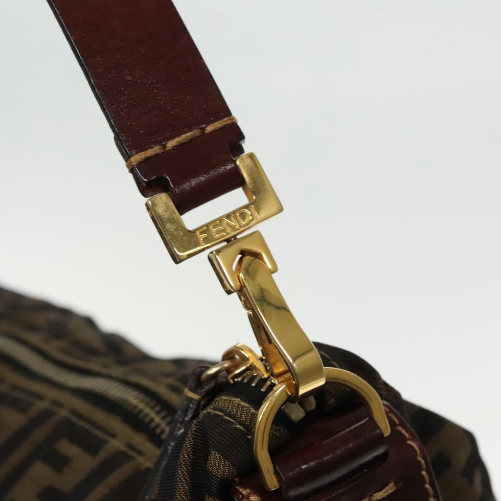 FENDI Zucca Canvas Shoulder Bag Brown Black gold 94791