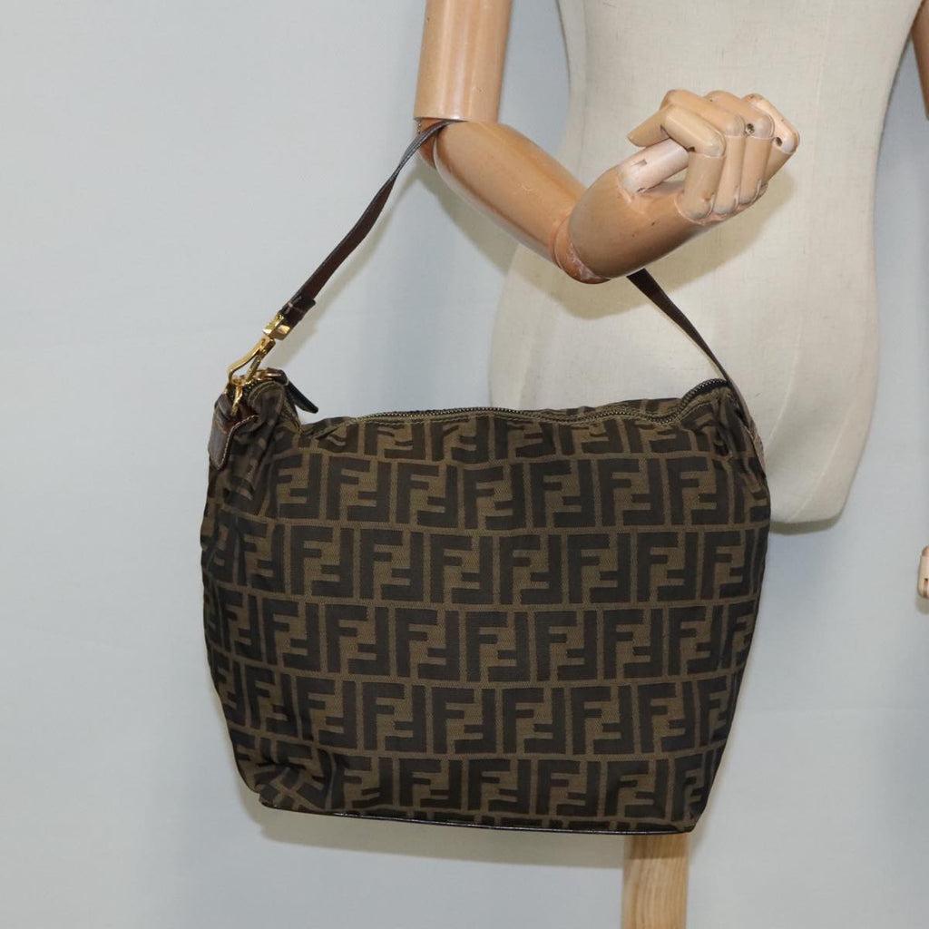 FENDI Zucca Canvas Shoulder Bag Brown Black gold 94791
