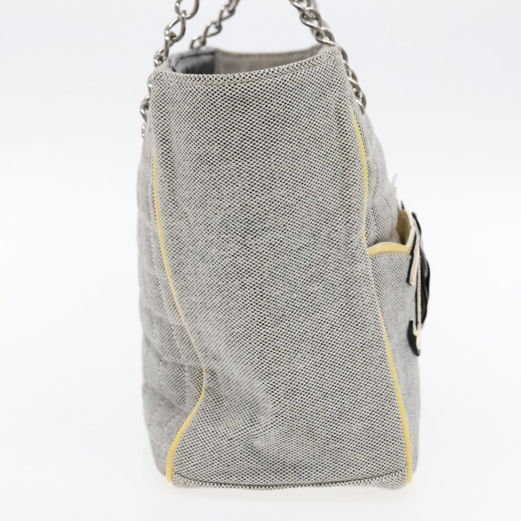 CHANEL Camelia Hand Bag No5 Canvas Gray Silver CC 94827A
