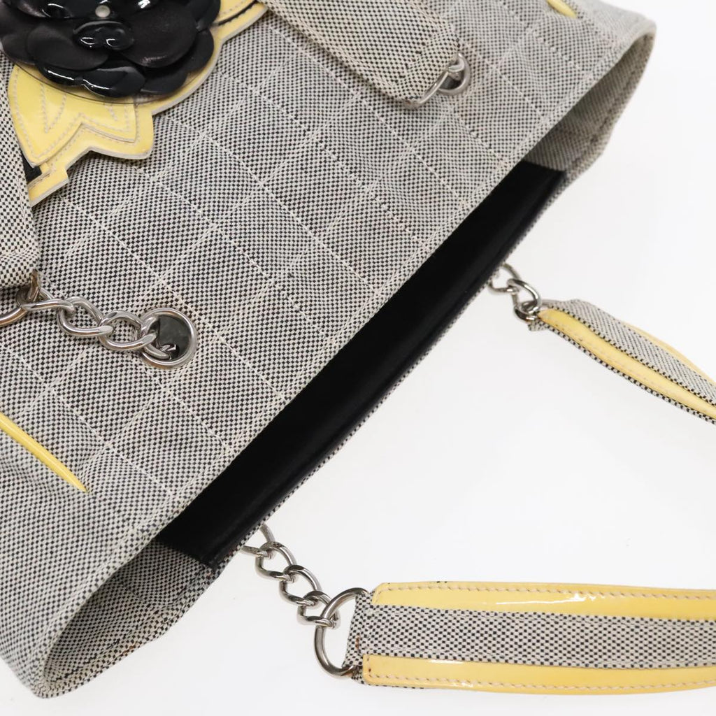 CHANEL Camelia Hand Bag No5 Canvas Gray Silver CC 94827A