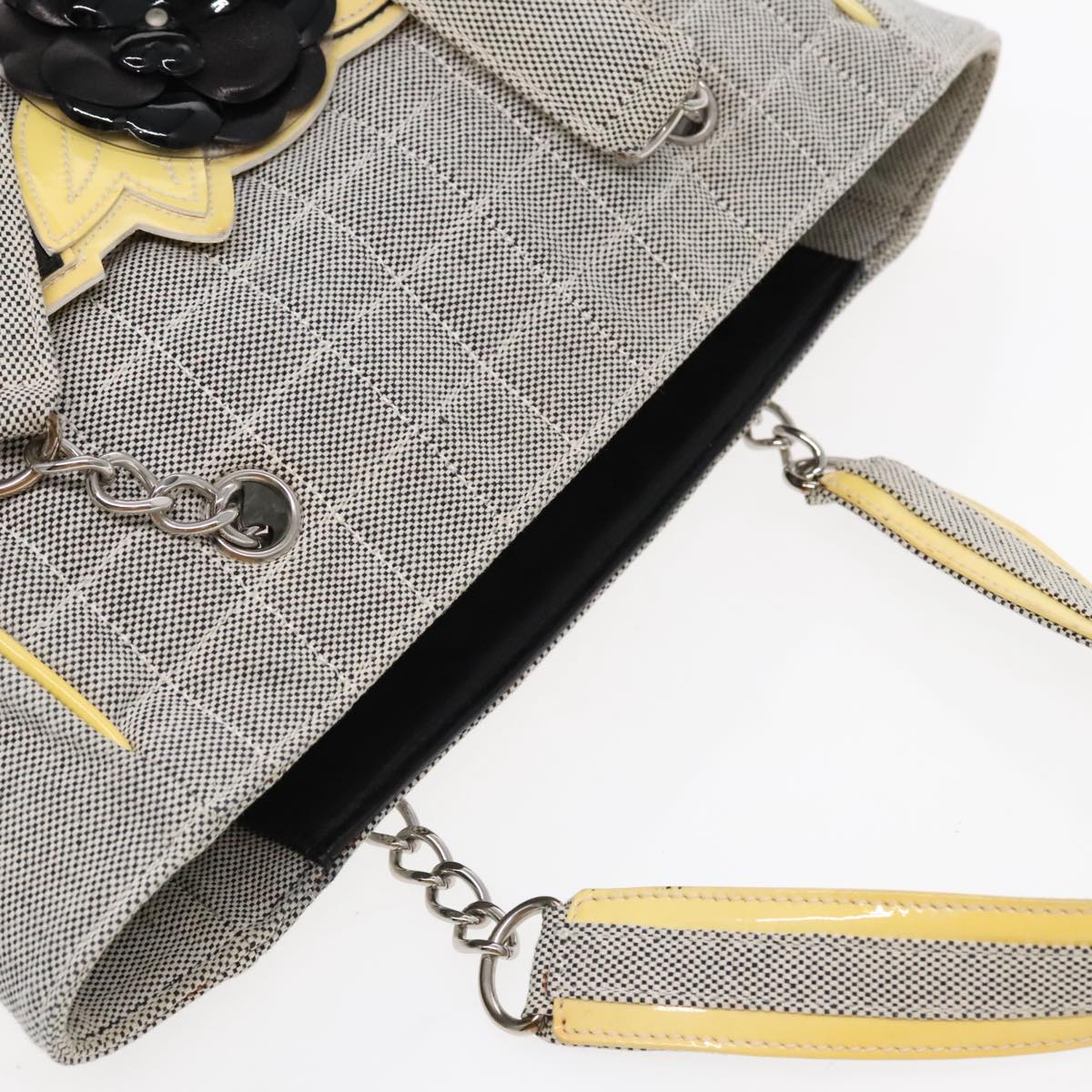 CHANEL Camelia Hand Bag No5 Canvas Gray Silver CC 94827A