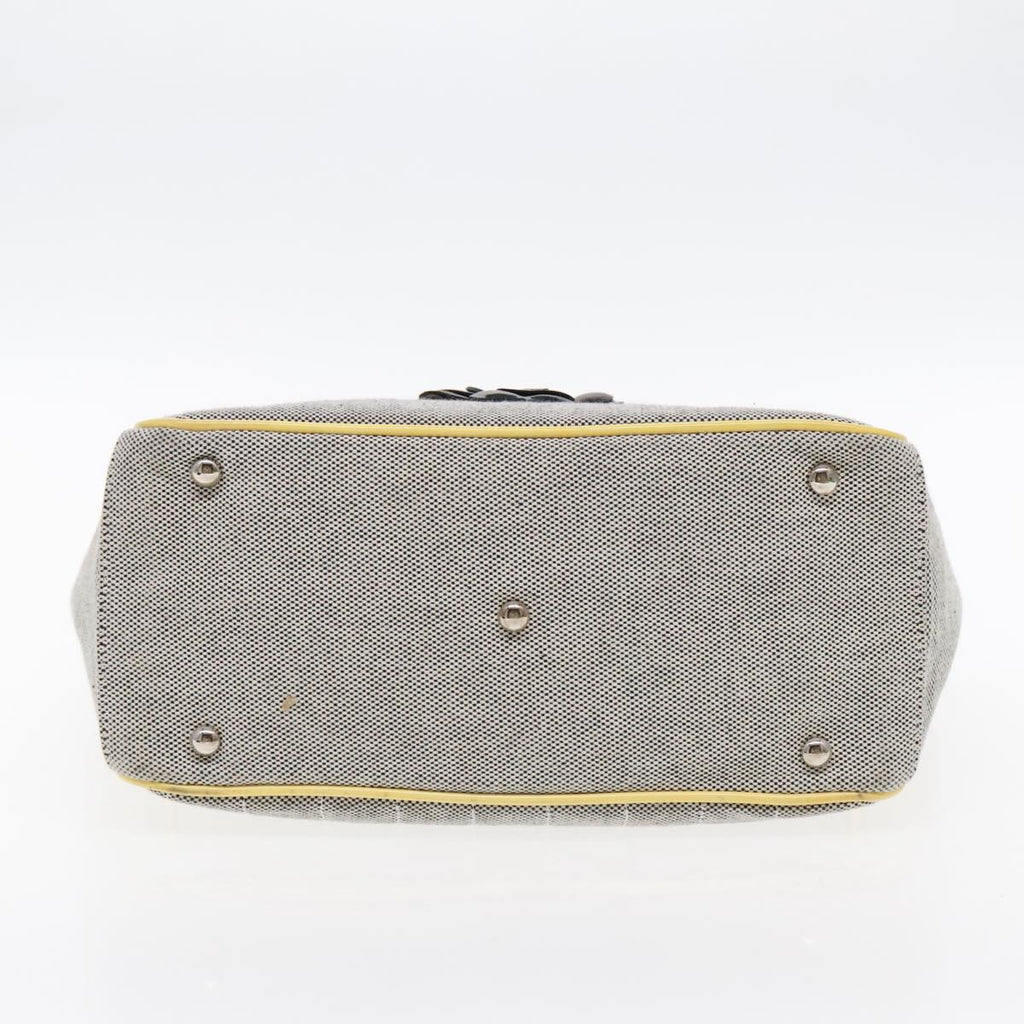 CHANEL Camelia Hand Bag No5 Canvas Gray Silver CC 94827A