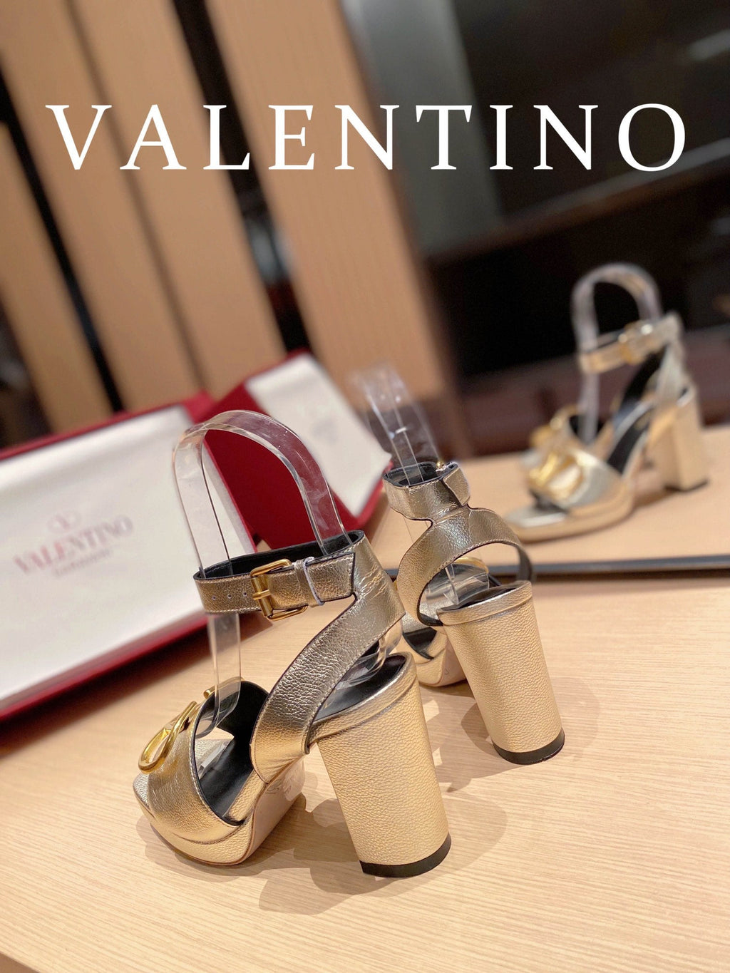 Valentino Garavani Strap Heeled Sandals With V Logo Signature EmbellisGLAMIent Gold For Women