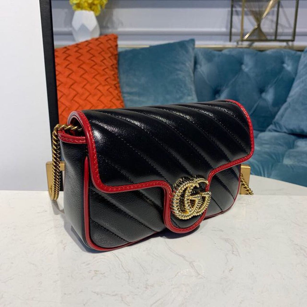 Glami Marmont GLAMIagonal Matelass Shoulder Bag Black Red For Women 10in/26cm Glami 443497