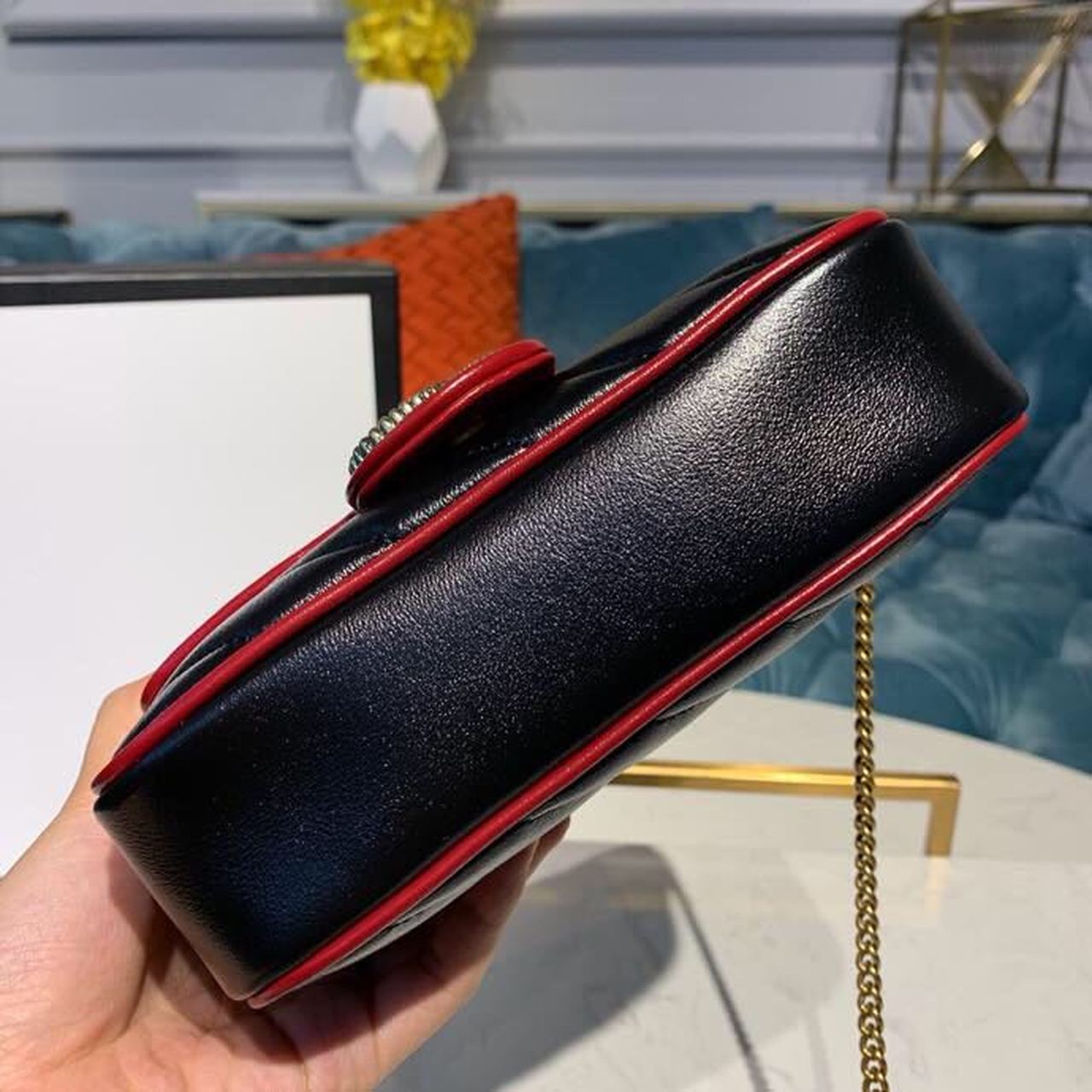 Glami Marmont GLAMIagonal Matelass Shoulder Bag Black Red For Women 10in/26cm Glami 443497