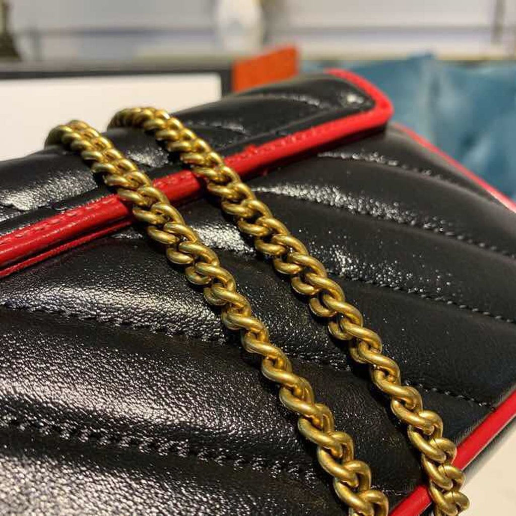 Glami Marmont GLAMIagonal Matelass Shoulder Bag Black Red For Women 10in/26cm Glami 443497