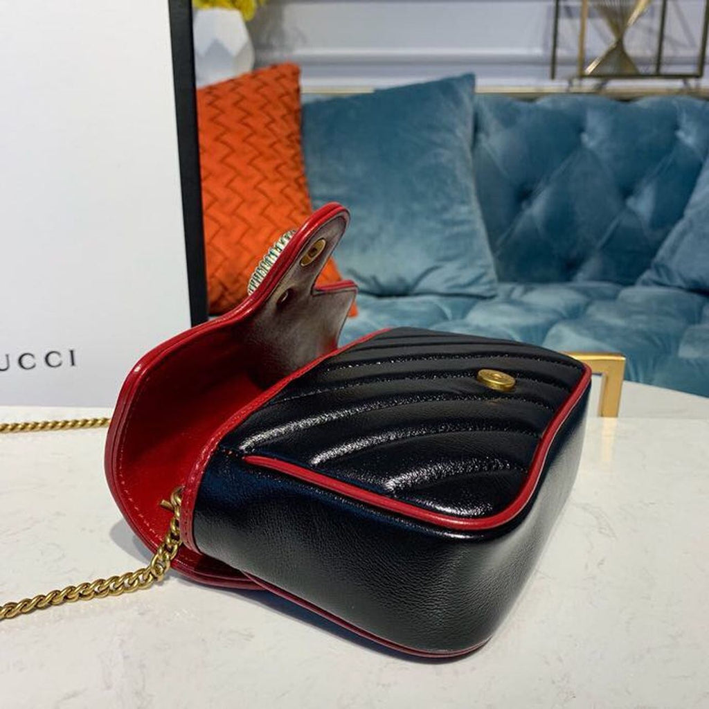 Glami Marmont GLAMIagonal Matelass Shoulder Bag Black Red For Women 10in/26cm Glami 443497