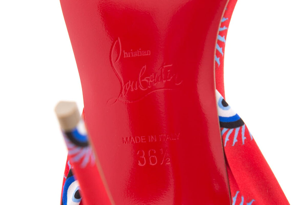Christian Louboutin Red Silk Eye Printed Heels SZ 36.5