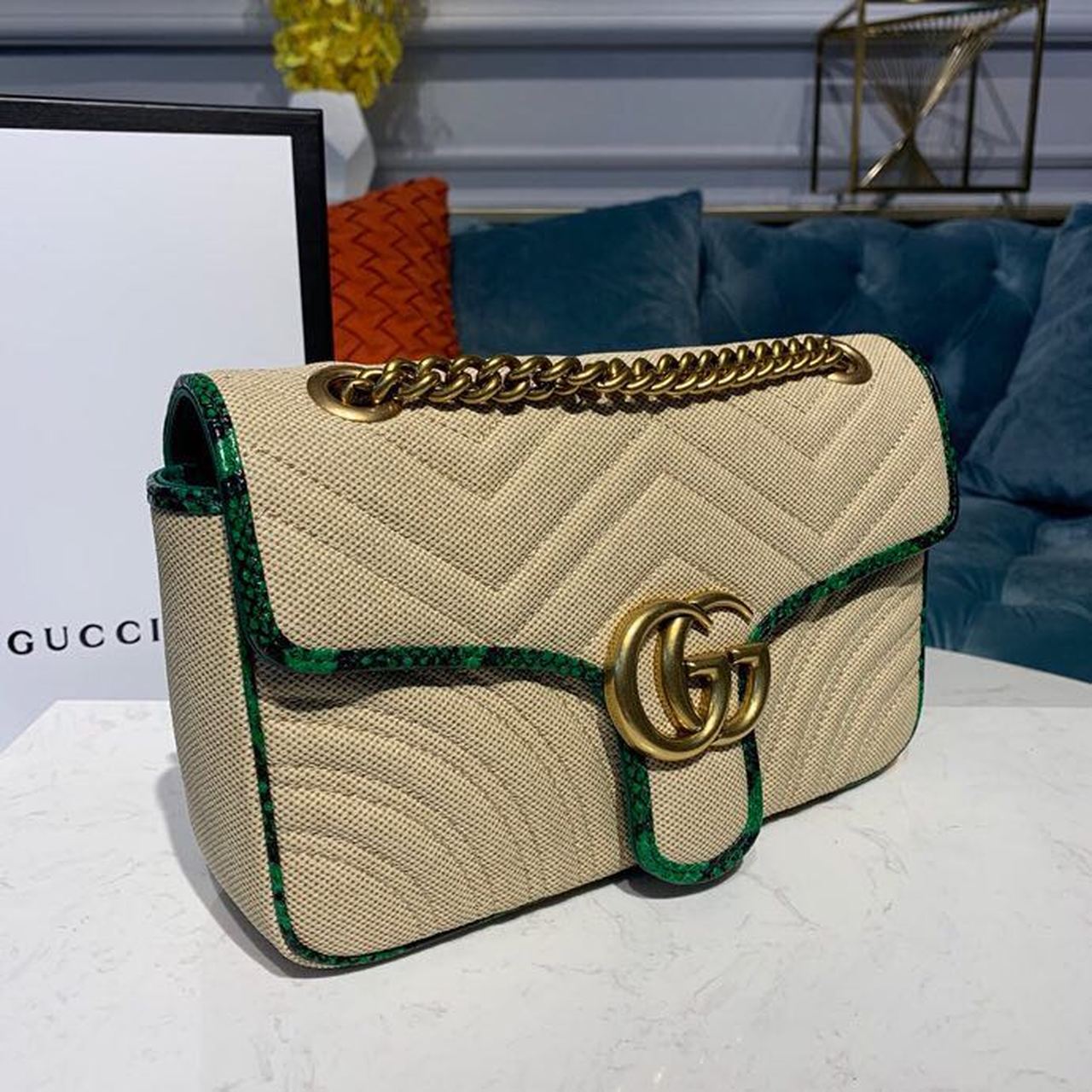 Glami Marmont Raffia Straw Shoulder Bag Beige/Green Glami Chevron MatelassÃƒÂ© Raffia Effect Fabric For Women 10in/26cm Glami  Ã¢â‚¬Å½443497