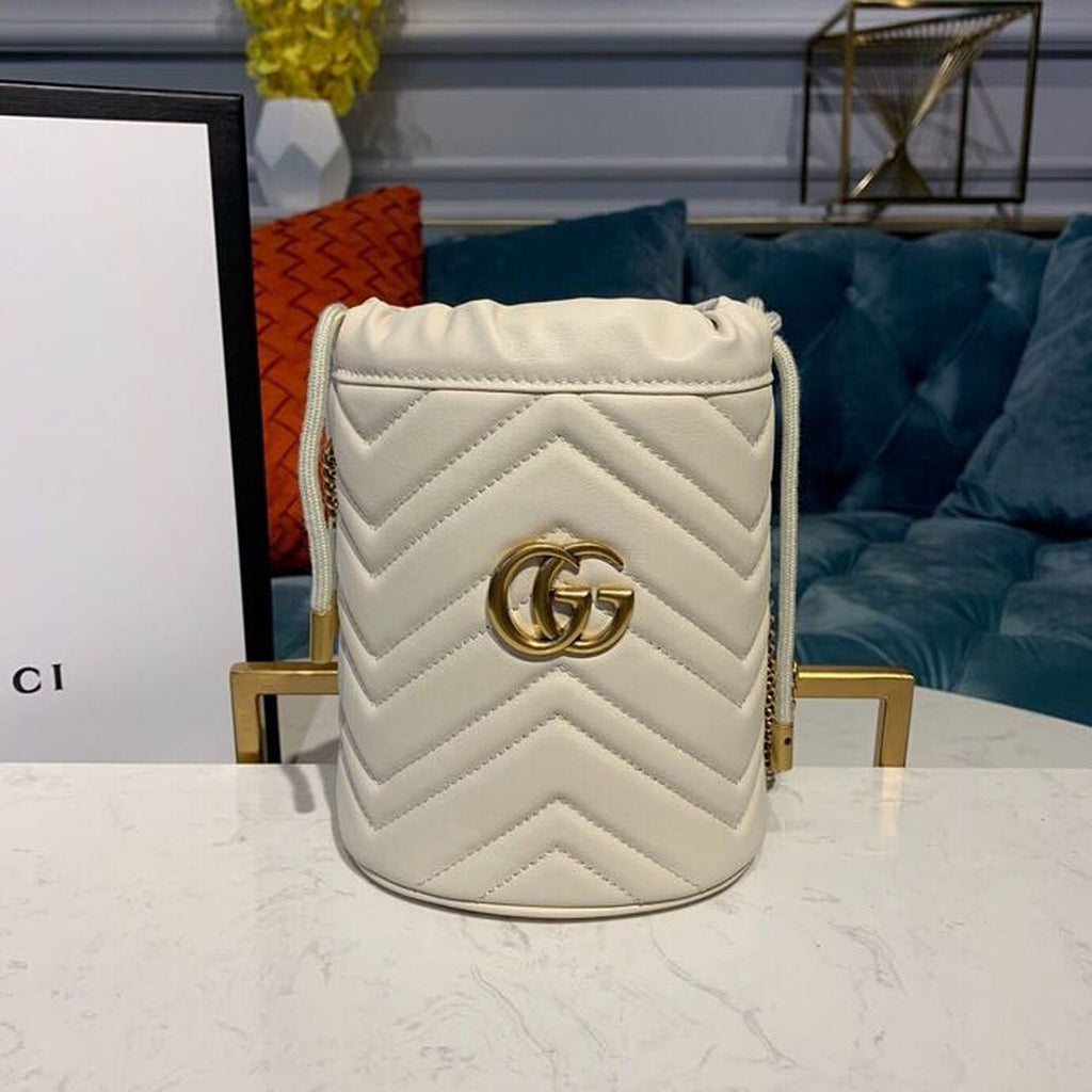 Glami Marmont Mini Bucket Bag White MatelassÃƒÂ© Chevron For Women 6in/13cm Glami 575163 DTDRT 9022
