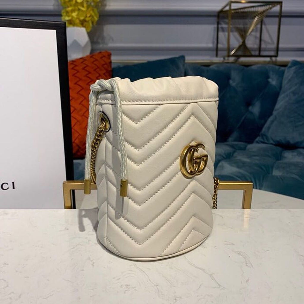 Glami Marmont Mini Bucket Bag White MatelassÃƒÂ© Chevron For Women 6in/13cm Glami 575163 DTDRT 9022