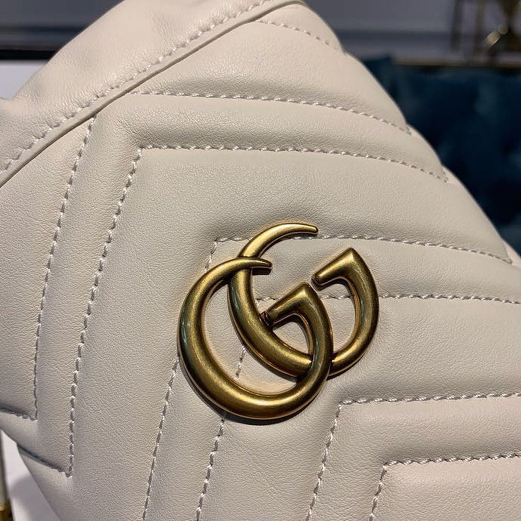 Glami Marmont Mini Bucket Bag White MatelassÃƒÂ© Chevron For Women 6in/13cm Glami 575163 DTDRT 9022