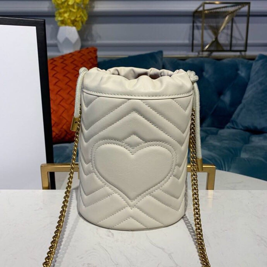 Glami Marmont Mini Bucket Bag White MatelassÃƒÂ© Chevron For Women 6in/13cm Glami 575163 DTDRT 9022