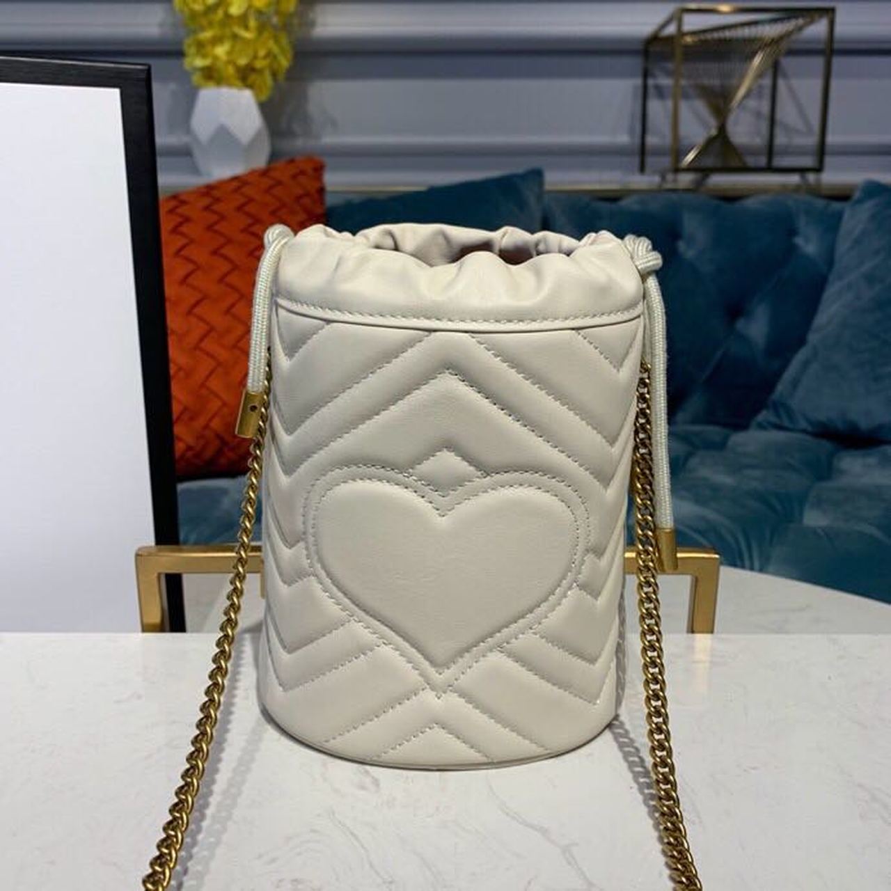Glami Marmont Mini Bucket Bag White MatelassÃƒÂ© Chevron For Women 6in/13cm Glami 575163 DTDRT 9022