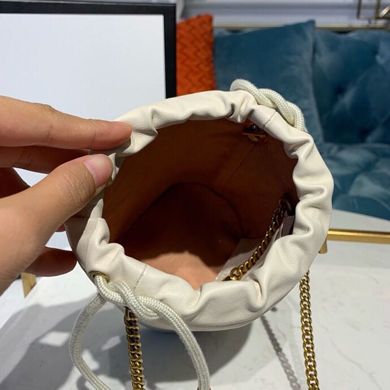 Glami Marmont Mini Bucket Bag White MatelassÃƒÂ© Chevron For Women 6in/13cm Glami 575163 DTDRT 9022