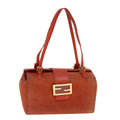 FENDI Shoulder Bag Suede Orange Gold 94994