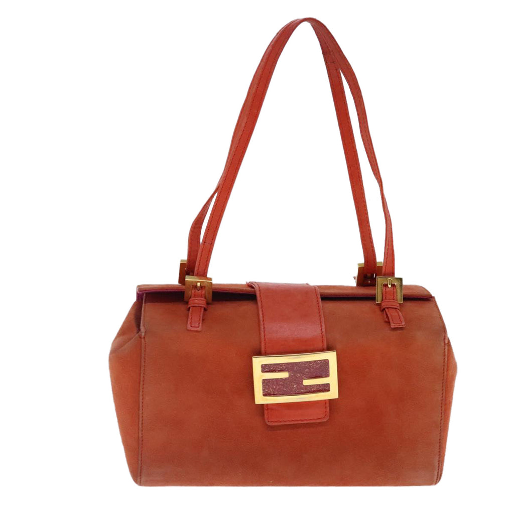 FENDI Shoulder Bag Suede Orange Gold 94994