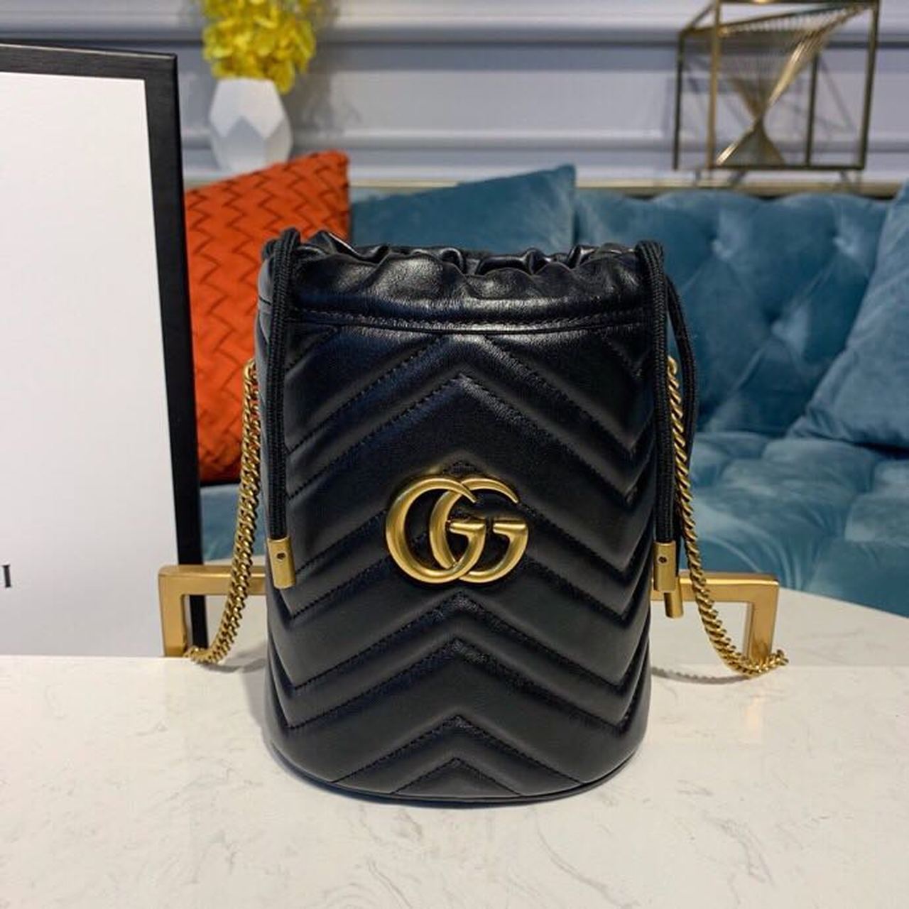 Glami Marmont Mini Bucket Bag Black MatelassÃƒÂ© Chevron For Women 6in/13cm Glami 575163 575163 DTDRT 1000