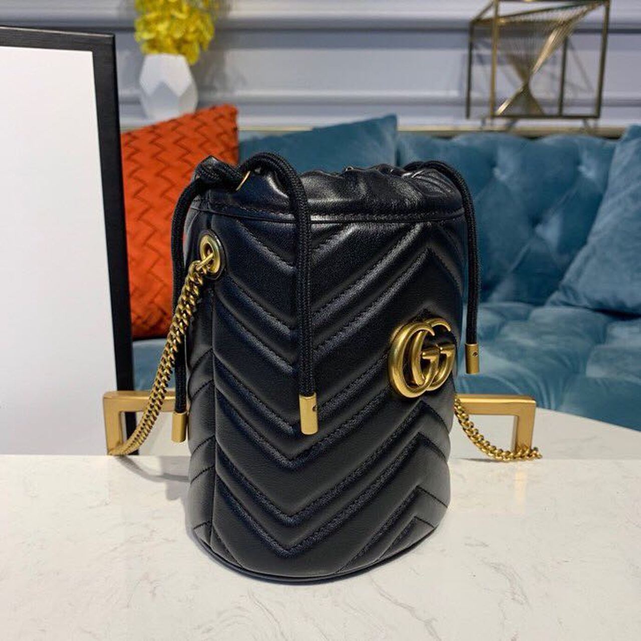 Glami Marmont Mini Bucket Bag Black MatelassÃƒÂ© Chevron For Women 6in/13cm Glami 575163 575163 DTDRT 1000