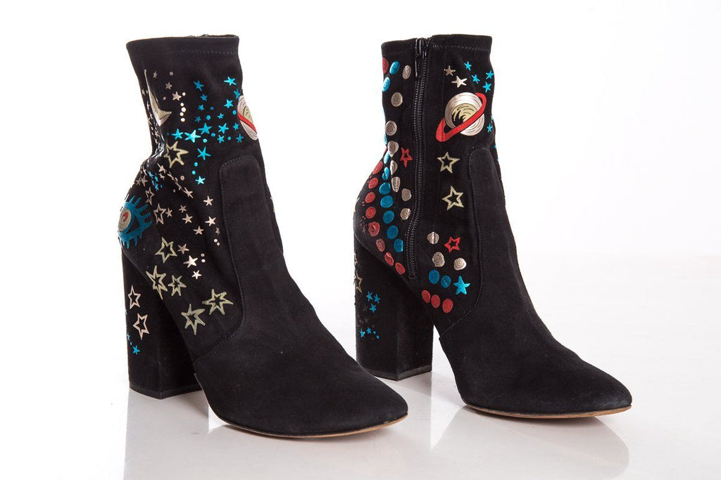 Valentino Black Suede & Multi Color Booties SZ 40