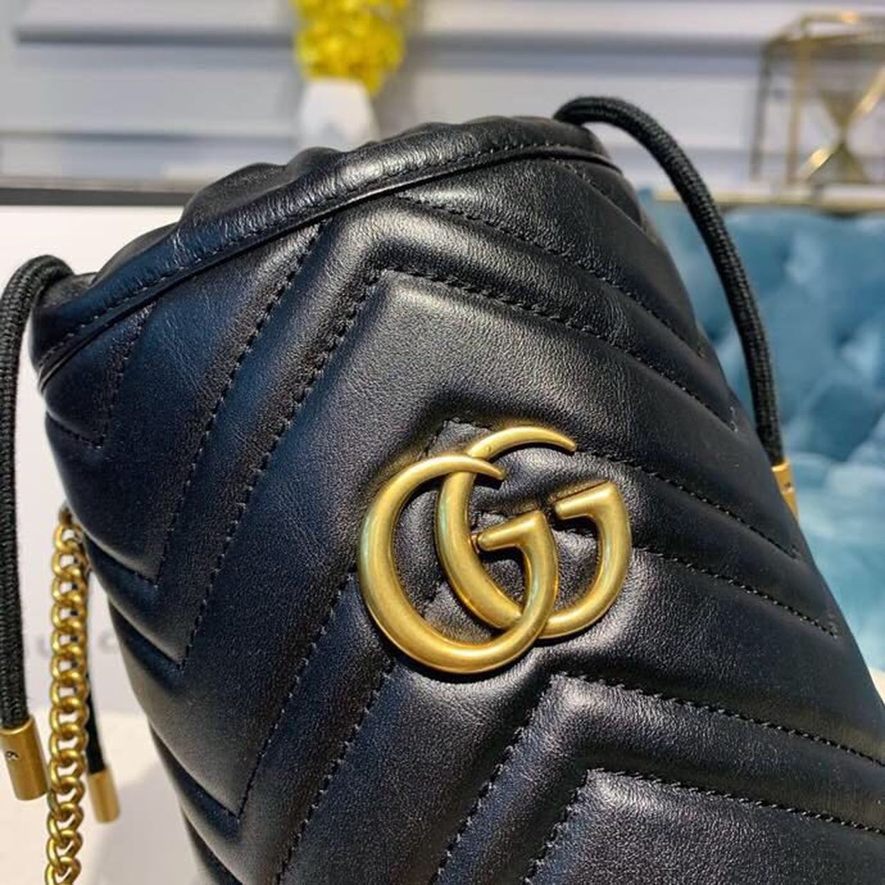 Glami Marmont Mini Bucket Bag Black MatelassÃƒÂ© Chevron For Women 6in/13cm Glami 575163 575163 DTDRT 1000