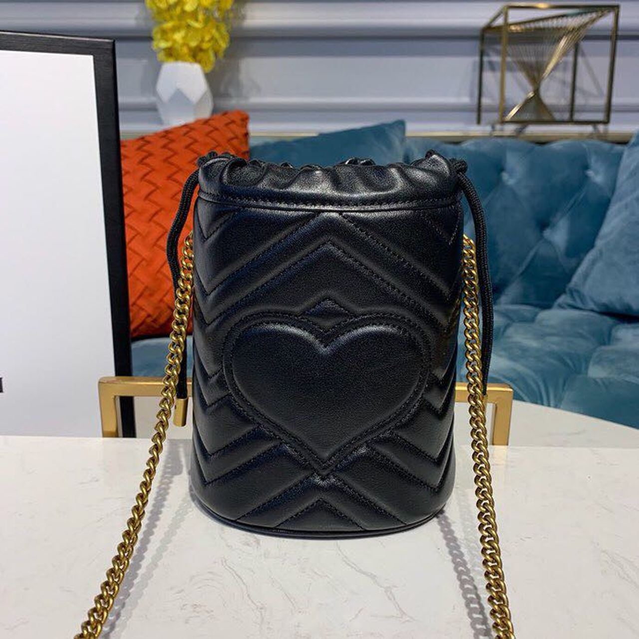 Glami Marmont Mini Bucket Bag Black MatelassÃƒÂ© Chevron For Women 6in/13cm Glami 575163 575163 DTDRT 1000