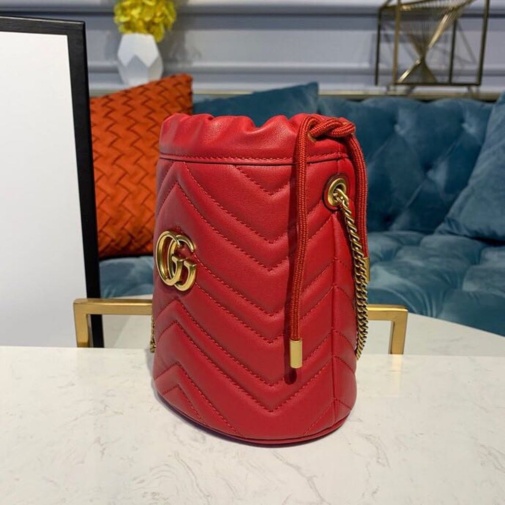Glami Marmont Mini Bucket Bag Hibiscus Red MatelassÃƒÂ© Chevron For Women 6in/13cm Glami 575163