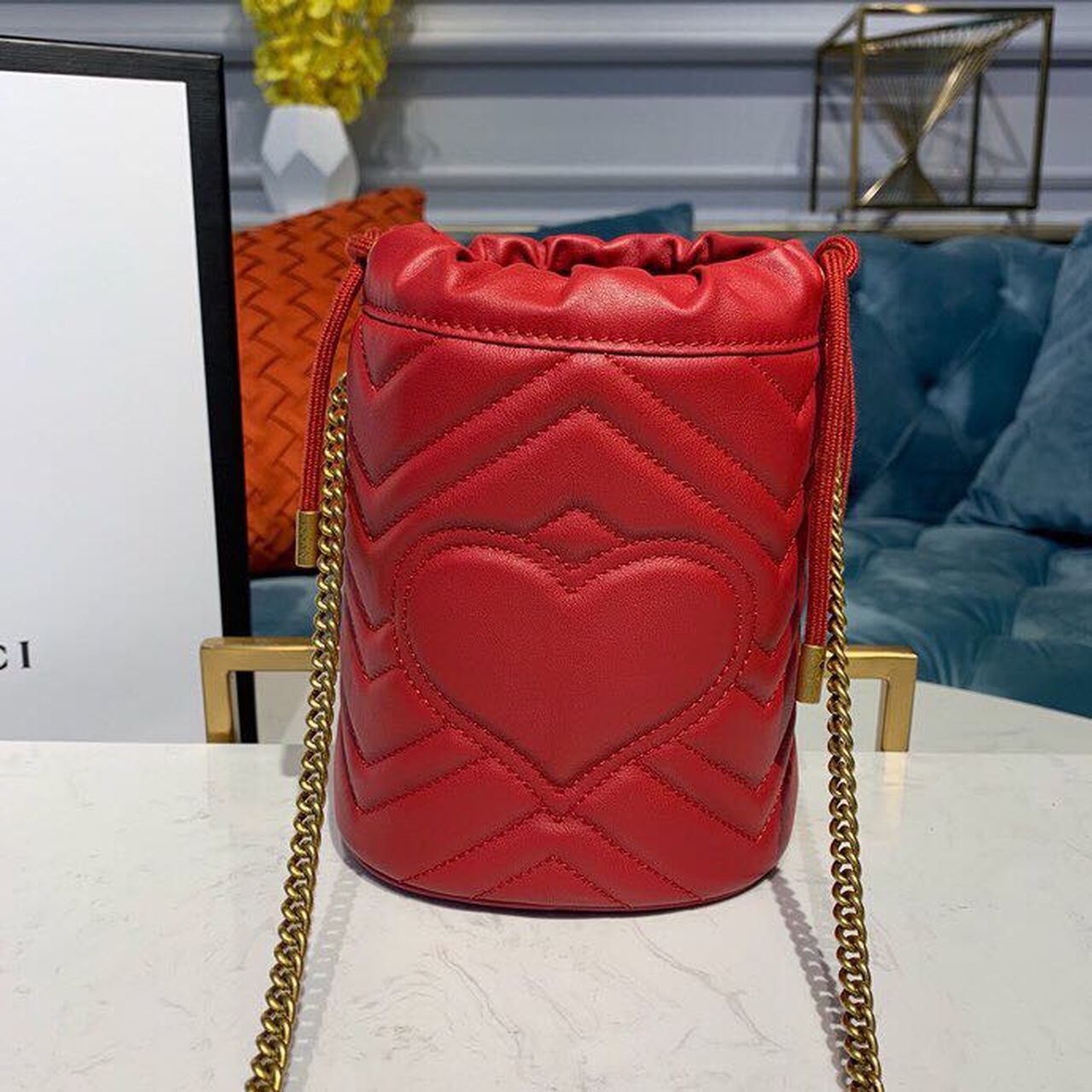 Glami Marmont Mini Bucket Bag Hibiscus Red MatelassÃƒÂ© Chevron For Women 6in/13cm Glami 575163