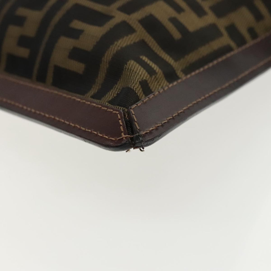 FENDI Zucca Canvas Clutch Bag Brown Black gold 95030