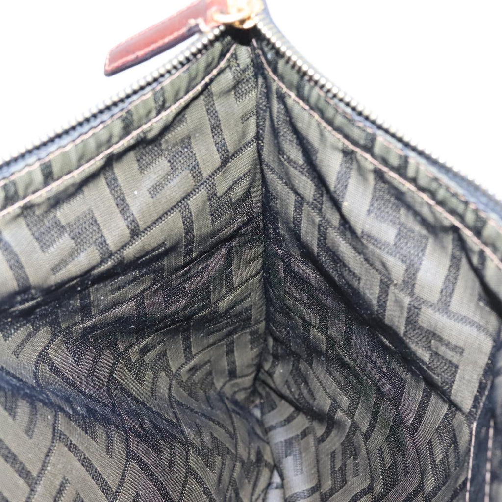 FENDI Zucca Canvas Clutch Bag Brown Black gold 95030