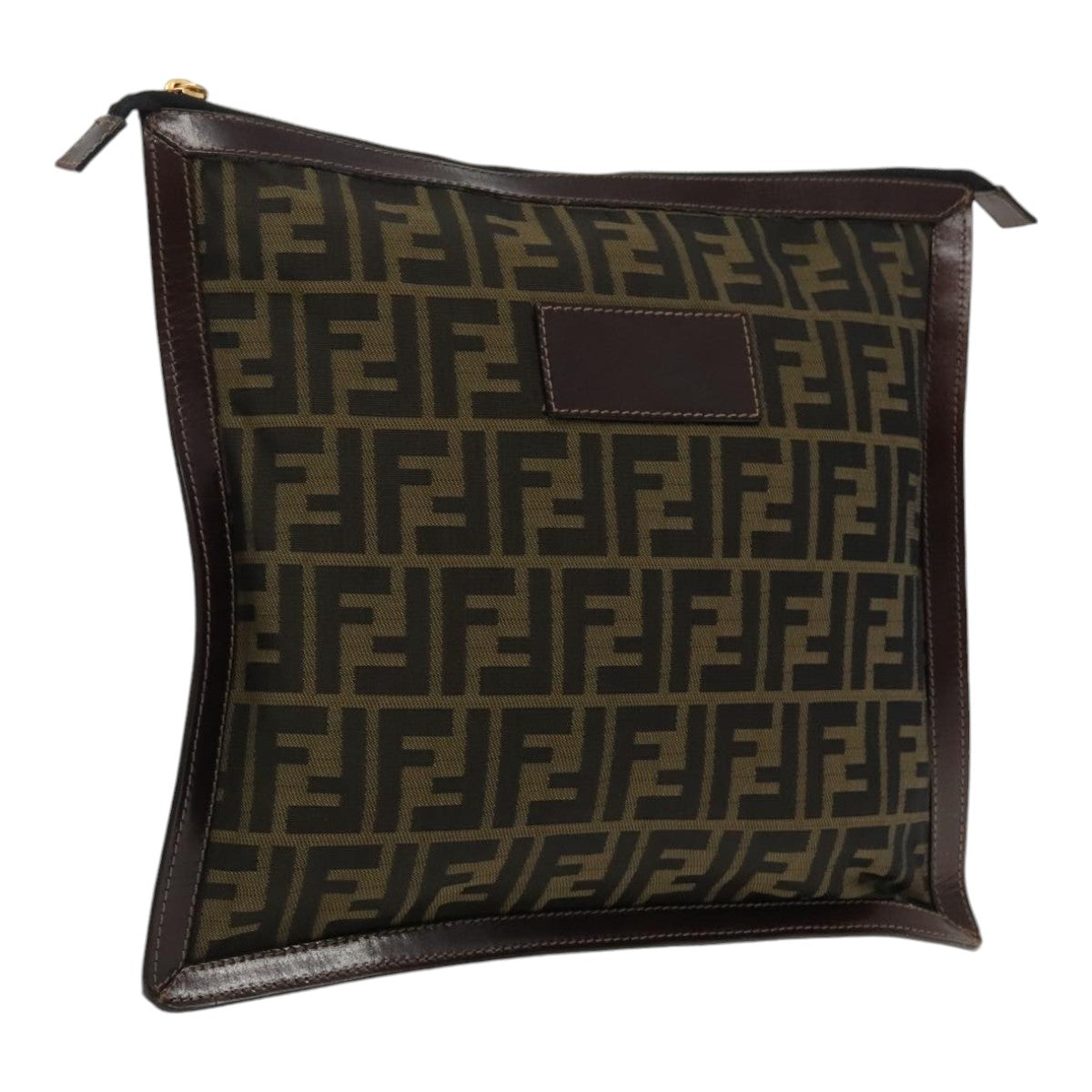 FENDI Zucca Canvas Clutch Bag Brown Black gold 95030