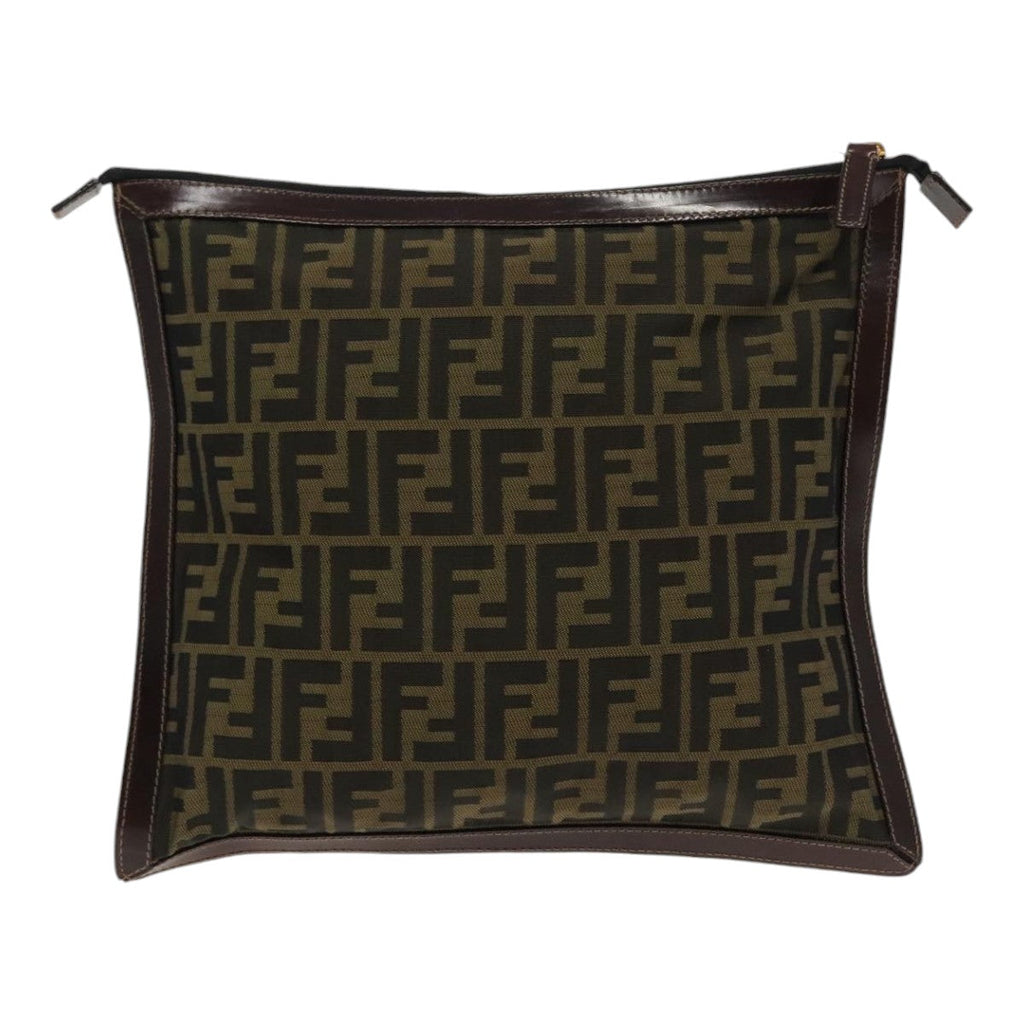 FENDI Zucca Canvas Clutch Bag Brown Black gold 95030