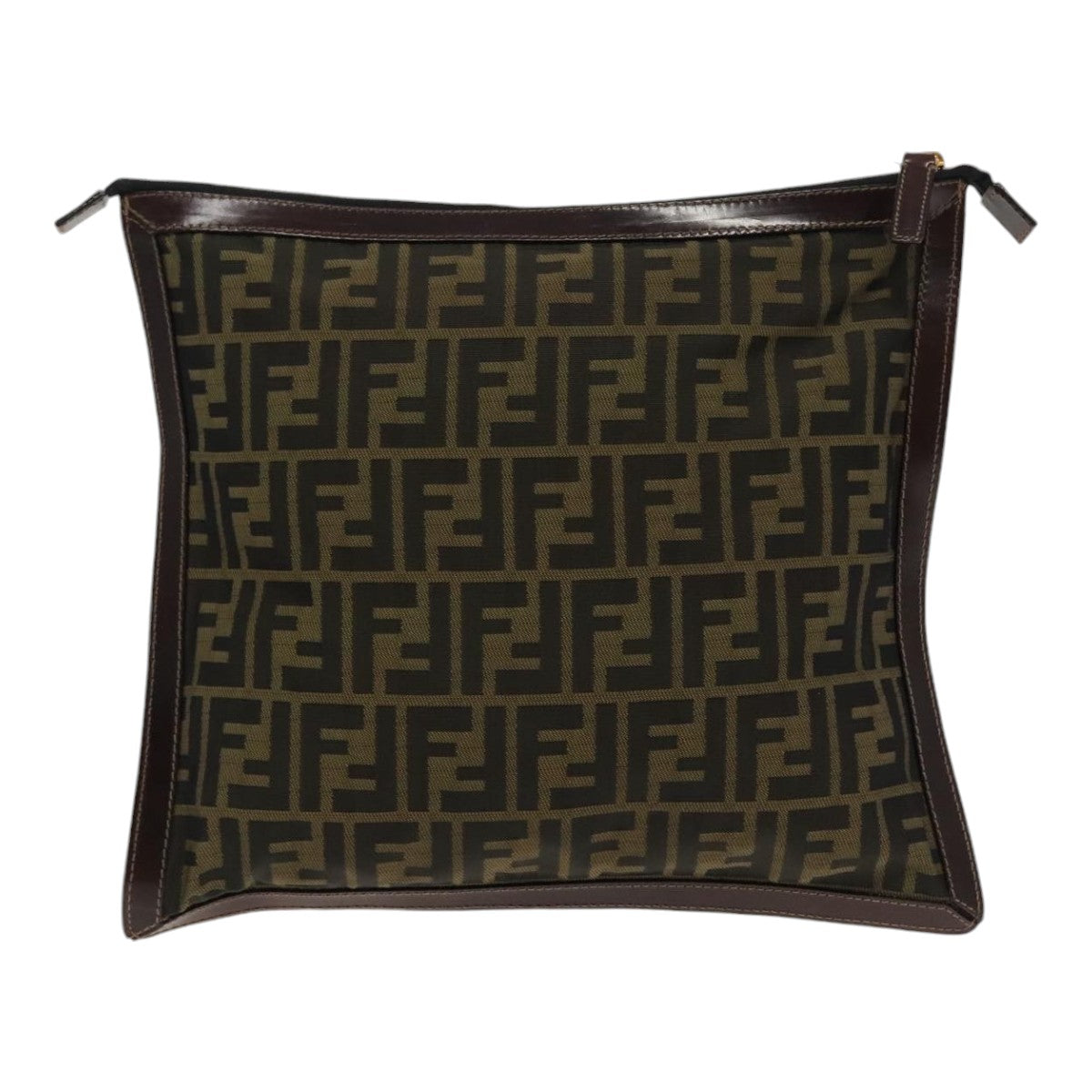 FENDI Zucca Canvas Clutch Bag Brown Black gold 95030
