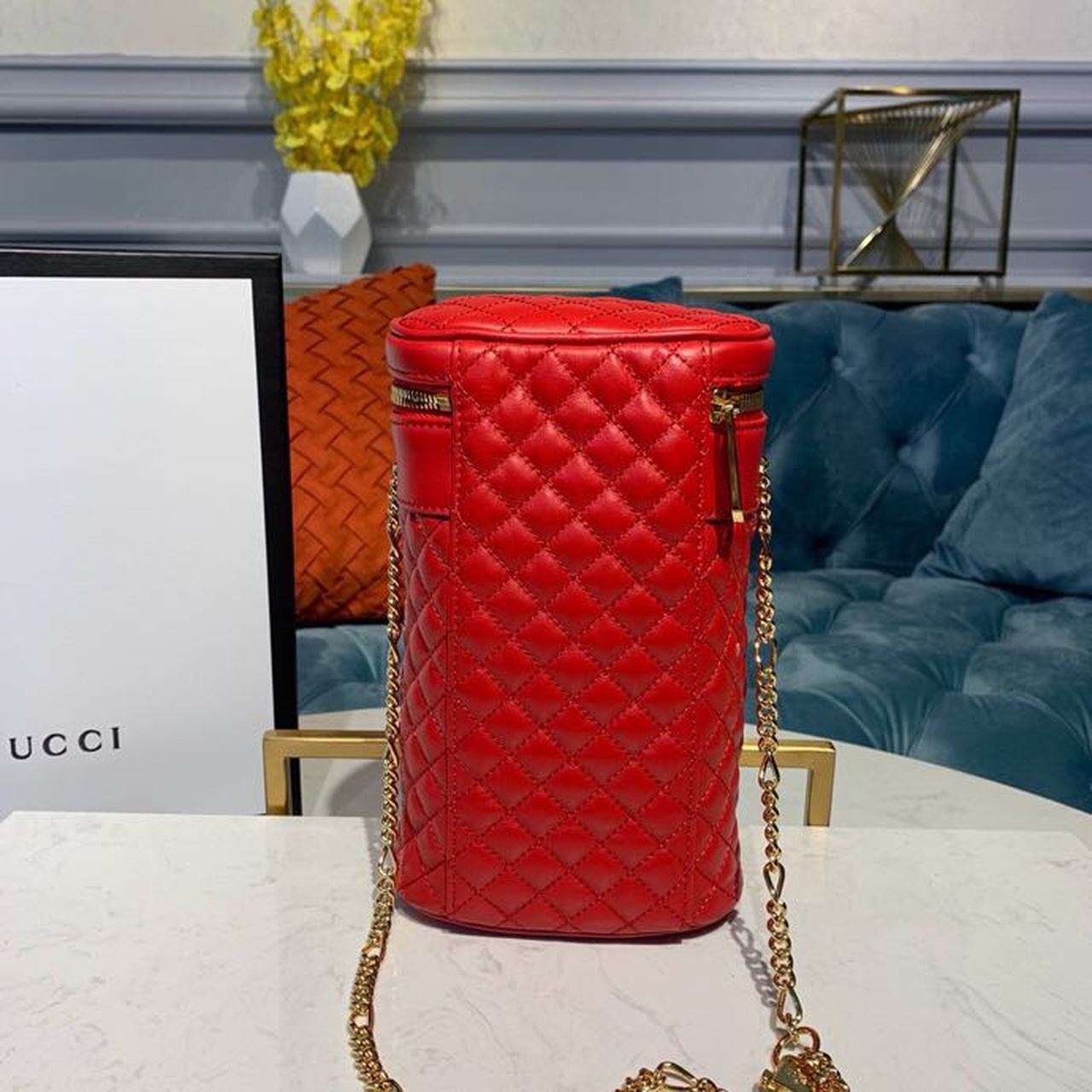 Glami LaGLAMIes Hibiscus Red Quilted Chain Belt Bag For Women 8in/21cm Glami