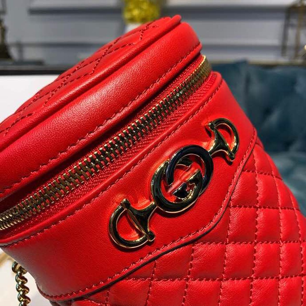 Glami LaGLAMIes Hibiscus Red Quilted Chain Belt Bag For Women 8in/21cm Glami