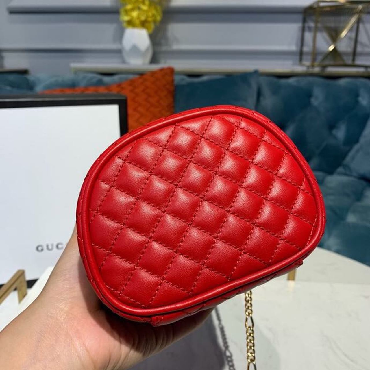 Glami LaGLAMIes Hibiscus Red Quilted Chain Belt Bag For Women 8in/21cm Glami