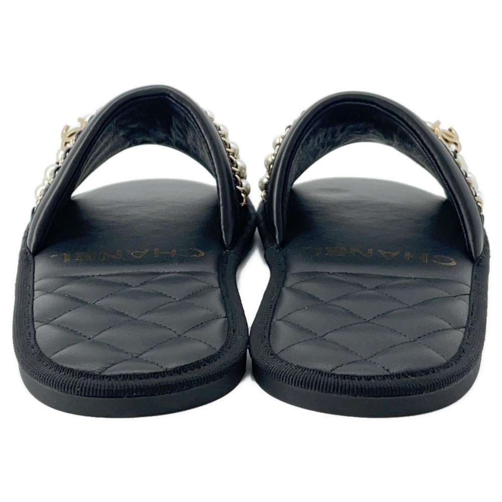 CHANEL PearlChain Sandals BlackG36005 Leather Size XS