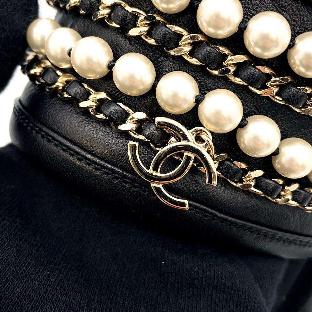 CHANEL PearlChain Sandals BlackG36005 Leather Size XS