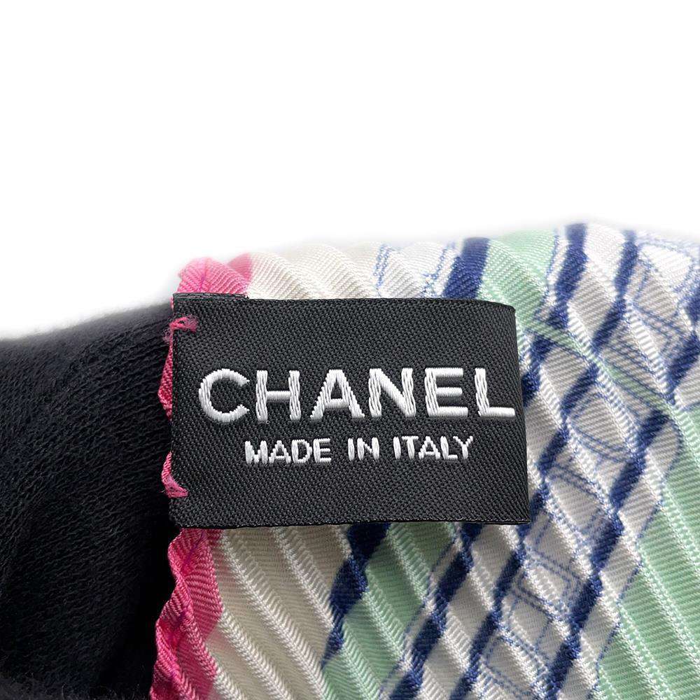 CHANEL Scarf Pleated Green/Pink/White Silk100%