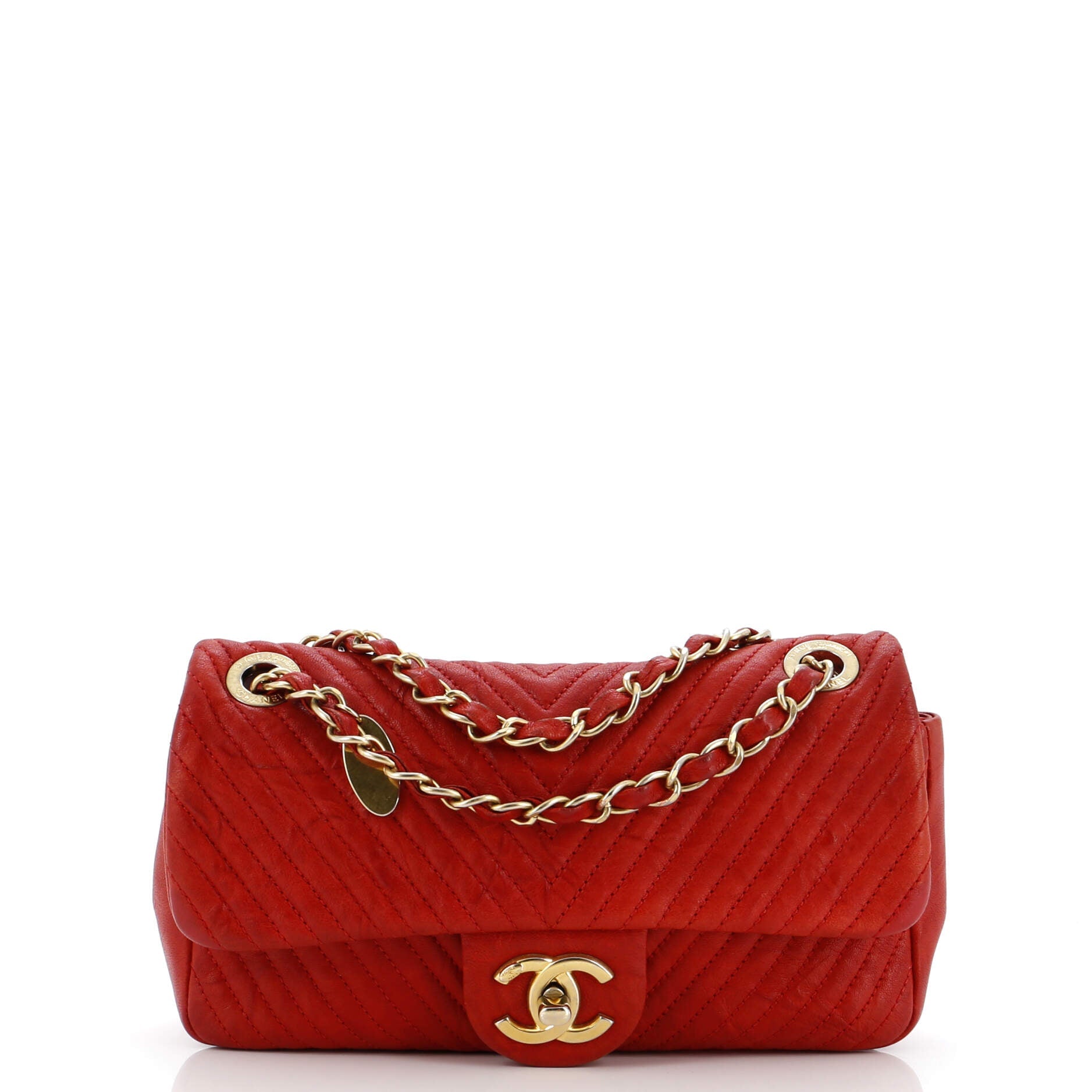 CHANEL Medallion Charm Flap Bag Chevron Wrinkled Lambskin Small