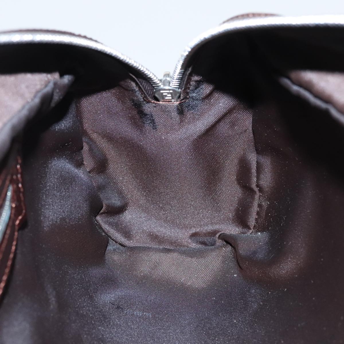 FENDI Zucca Canvas Hand Bag Brown Black Silver 95317